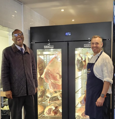 Kwasi visits James of Shepperton Butchers 