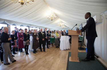 Kwasi delivering speech at SUDC-UK reception
